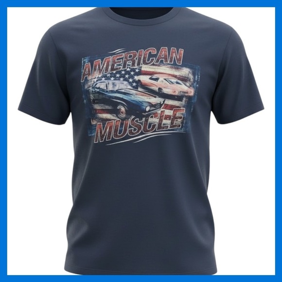 Delta Other - Delta American Muscle Graphic T-Shirt Mens Navy Blue Classic Car Flag Tee XL